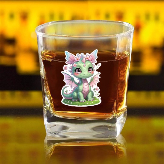 cute dragon (spring) Square Whiskey Glasses