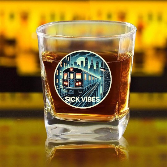 Retro Futuristic Subway Train - Neon Cyberpunk Cit Square Whiskey Glasses