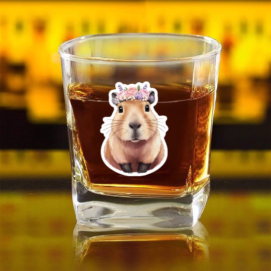 Capybara with Flowers Square Whiskey Glasses