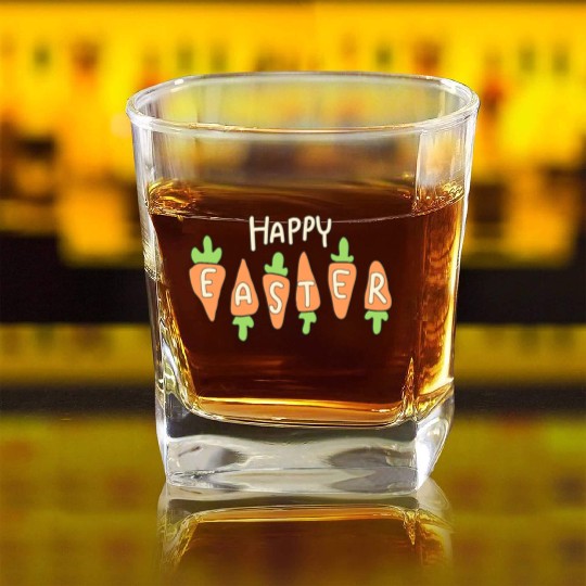 Happy Easter Cute Carrot Square Whiskey Glasses