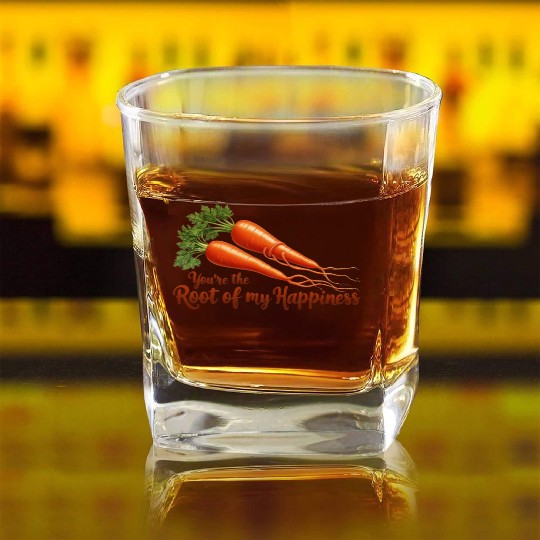Root of My Happiness – Cute Carrot Pun Square Whiskey Glasses