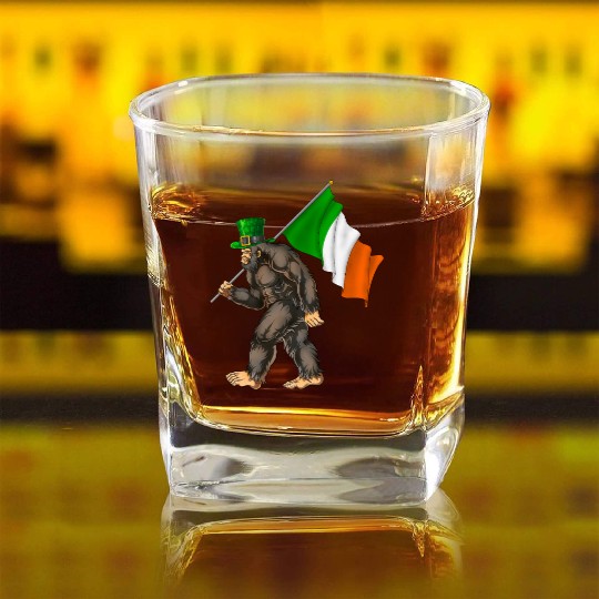 St. Patrick's Day Bigfoot Ireland Flag Square Whiskey Glasses