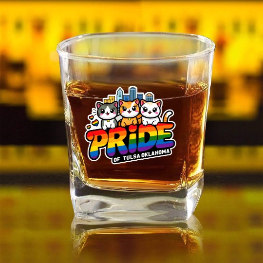 Pride of Tulsa City Oklahoma USA Rainbow Flag Square Whiskey Glasses