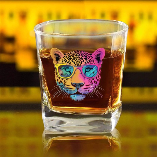 Cheetah Wearing Sunglasses Hipster Style Square Whiskey Glasses