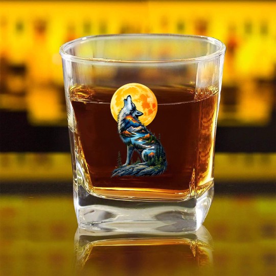 Howling Wolf Square Whiskey Glasses