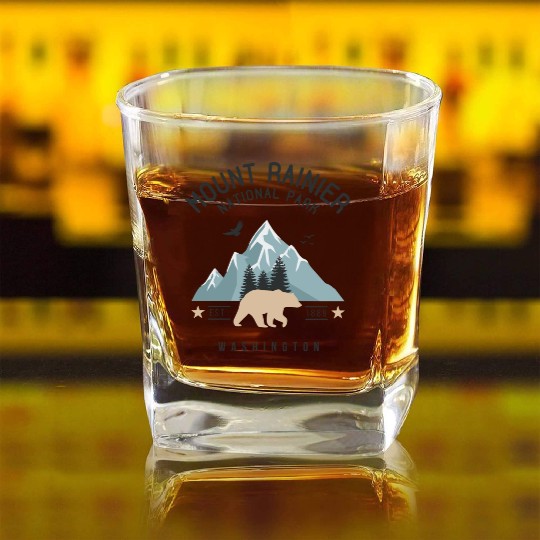 Mount Rainier National Park Est. 1889 Washington Square Whiskey Glasses