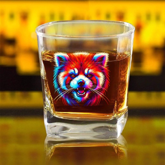 Colorful Red Panda Face – Bold Neon Pop Art Square Whiskey Glasses