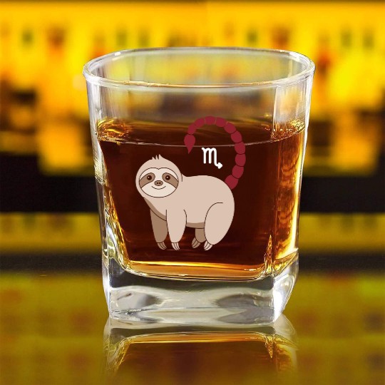 Scorpio Zodiac Sloth with Scorpio Sign Tail Square Whiskey Glasses
