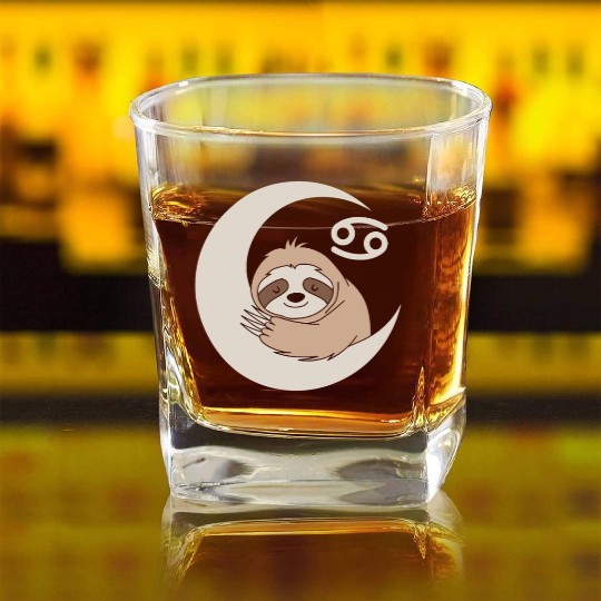 Cancer Zodiac Sloth Embrace the Calmness Square Whiskey Glasses