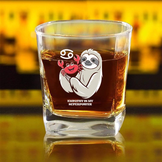 Empathy Is My Superpower: Cancer Zodiac Sloth Square Whiskey Glasses