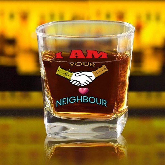 I AM YOUR NEIGHOUR CONNECTICUT AND MASSACHUSETTS Square Whiskey Glasses