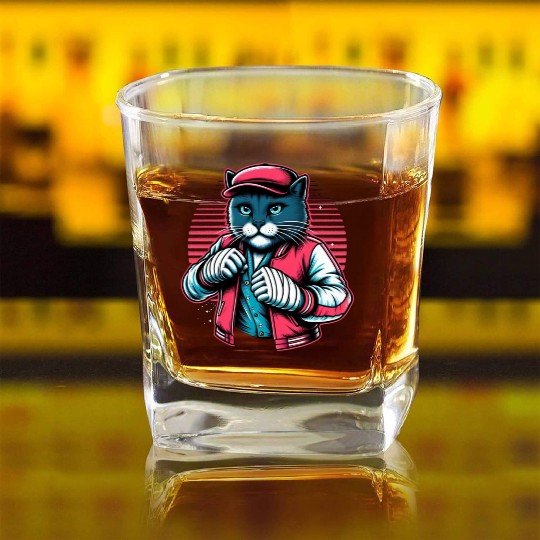 Vintage Street Fighter Cat #Vintage #Streetwear Square Whiskey Glasses