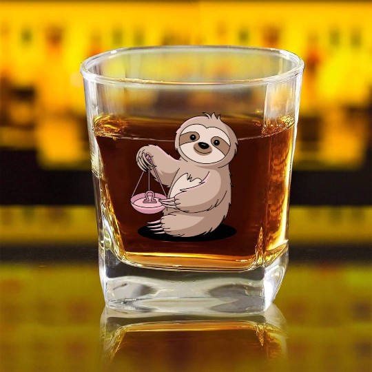 Charming Libra Zodiac Sloth With Balance Square Whiskey Glasses