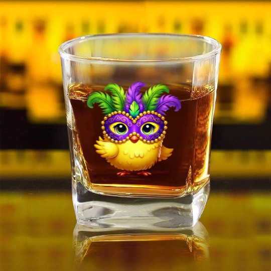 Mardi Gras Chicken Chick Mask Carnival Costume Square Whiskey Glasses