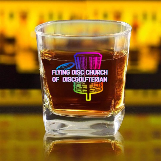 Flying Disc Church Funny Disc Golf Humor Golfer Square Whiskey Glasses