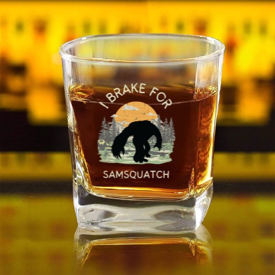 Funny Samsquatch Bigfoot Cryptid Camping Square Whiskey Glasses