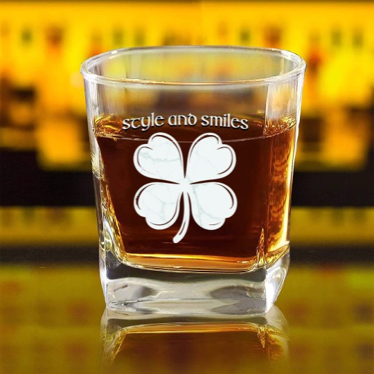 Style and Smiles Large Clover Graphic and Text Square Whiskey Glasses