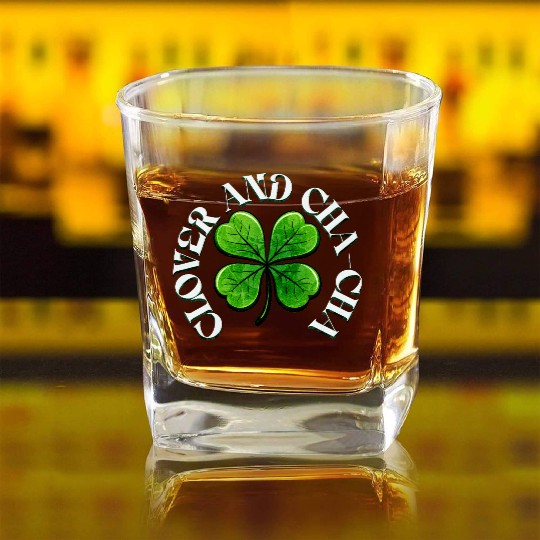 Clover Cha Cha 4-Leaf AI Clover Design Square Whiskey Glasses