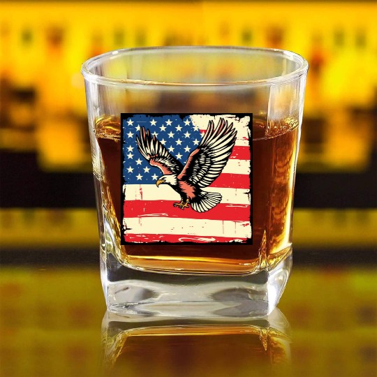 Patriotic Eagle Illustration Square Whiskey Glasses