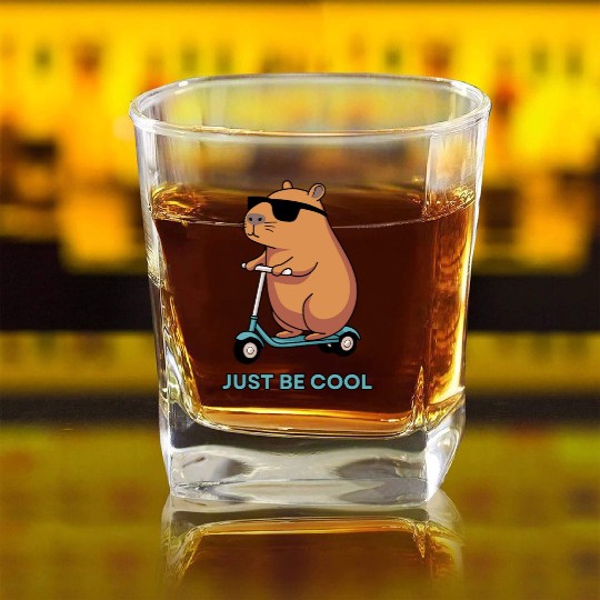 Just Be Cool – Chill & Funny Capybara Design! Square Whiskey Glasses