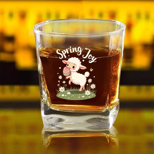 Playful Easter Lamb Square Whiskey Glasses – Springtime Joy Desig