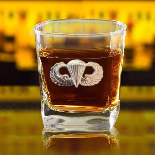 Airborne Wings gift for your favorite veteran. Square Whiskey Glasses