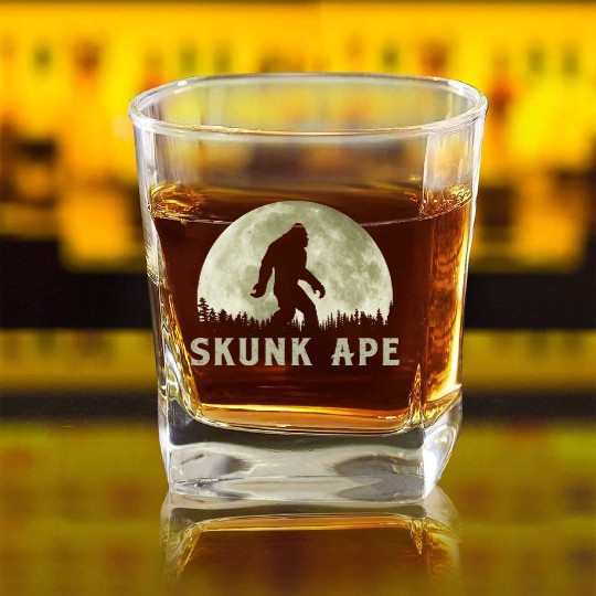 Skunk Ape Bigfoot Moon Silhouette Retro Believe Square Whiskey Glasses