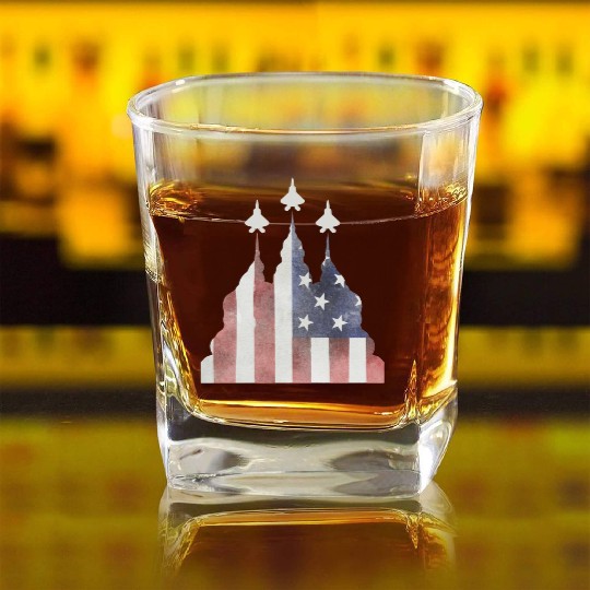 Patriotic Flyby F-22 Raptor Square Whiskey Glasses