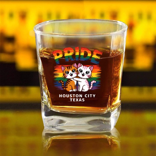Pride Month Houston City Texas USA Rainbow Flag LG Square Whiskey Glasses
