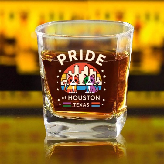 Pride of Houston City Texas USA Rainbow Flag Square Whiskey Glasses