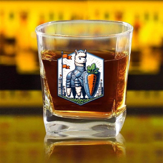 Llama Knight With Carrot Shield Adventure Square Whiskey Glasses