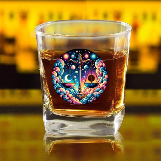 Libra - Celestial Scales of Balance Square Whiskey Glasses