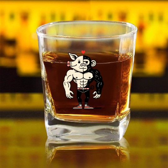 Half Pig, Half Ape – Full Muscle Love Square Whiskey Glasses
