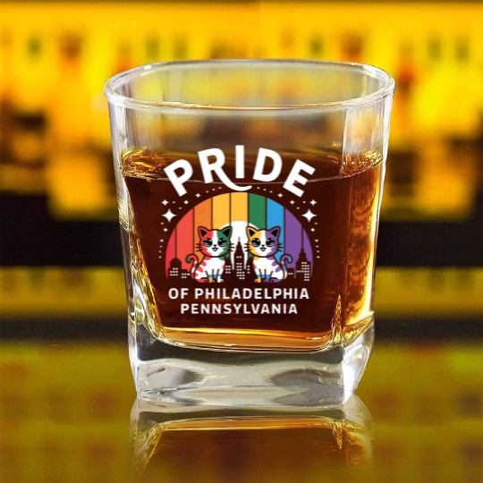 Pride of Philadelphia City Pennsylvania USA Rainbo Square Whiskey Glasses