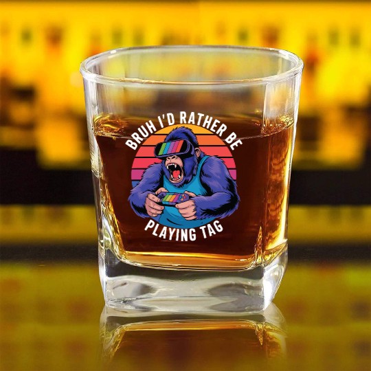 Retro Gamer Ape Square Whiskey Glasses