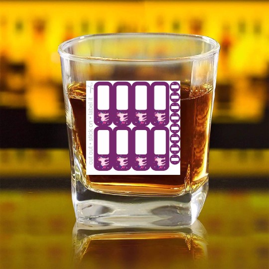 DIY School Sticker - Fantasy Unicorn Purple - 16 Square Whiskey Glasses