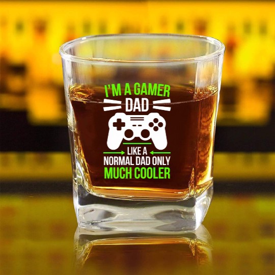 Gamer Dad Square Whiskey Glasses – Funny Father's Day Gift