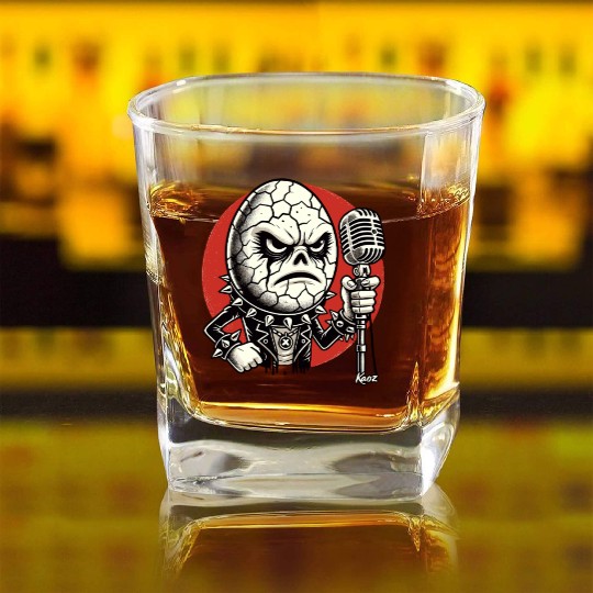 Angry Punk rock music Egg with Mic Square Whiskey Glasses