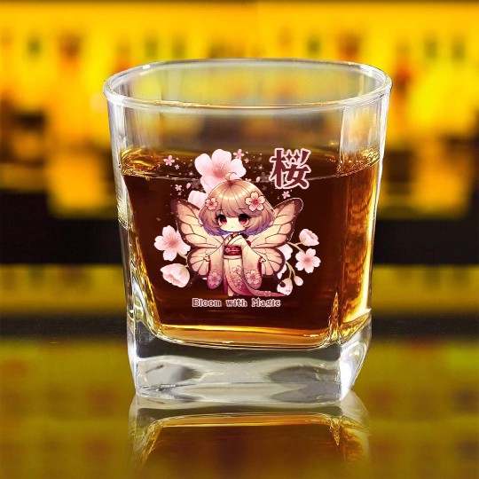 Bloom with Magic - Kawaii Sakura Fairy Square Whiskey Glasses