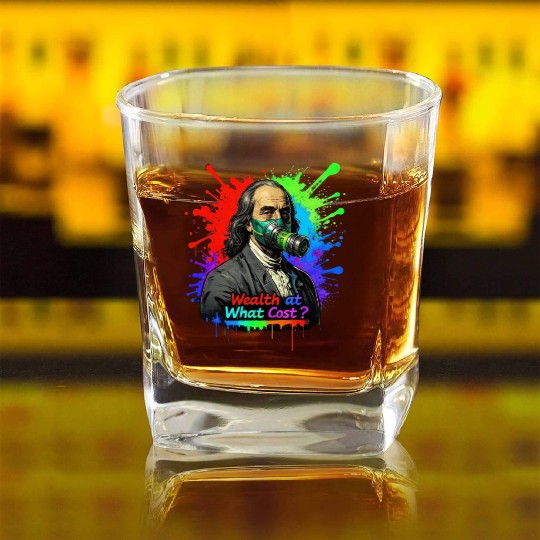 "Rich But Breathless: Wealth's Toxic Price" Square Whiskey Glasses