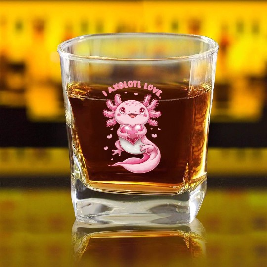 Adorable Axolotl Love Embracing Heartful Charm Square Whiskey Glasses