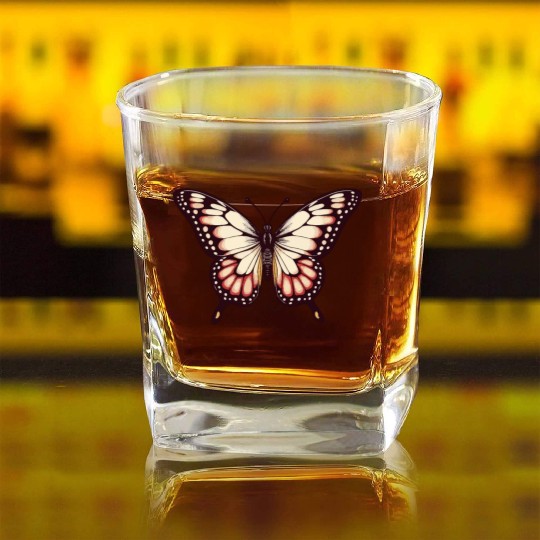 Vibrant Monarch Butterfly Square Whiskey Glasses