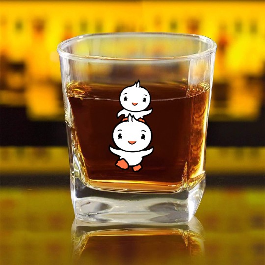 2 Ducks Dad Baby Child Piggyback Run Head Funny Square Whiskey Glasses
