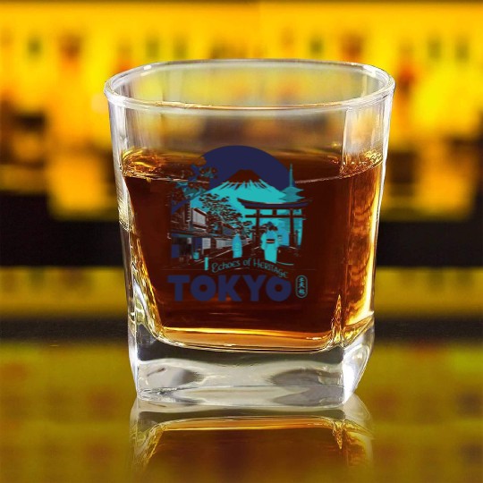 Tokyo Skyline with Mount Fuji Square Whiskey Glasses