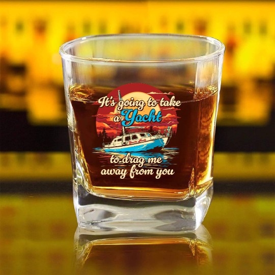 Vintage Style on Back Yacht Rock Party Boat Square Whiskey Glasses