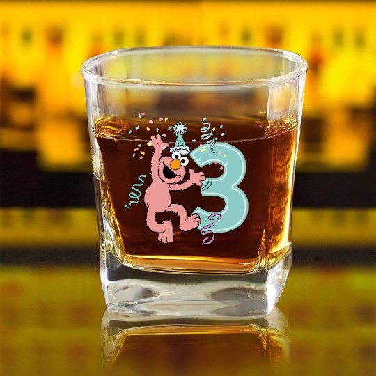 Sesame Street Birthday Design With Elmo 3 Years Square Whiskey Glasses