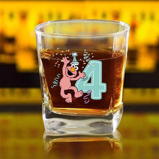 Sesame Street Birthday Design With Elmo 4 Years Square Whiskey Glasses