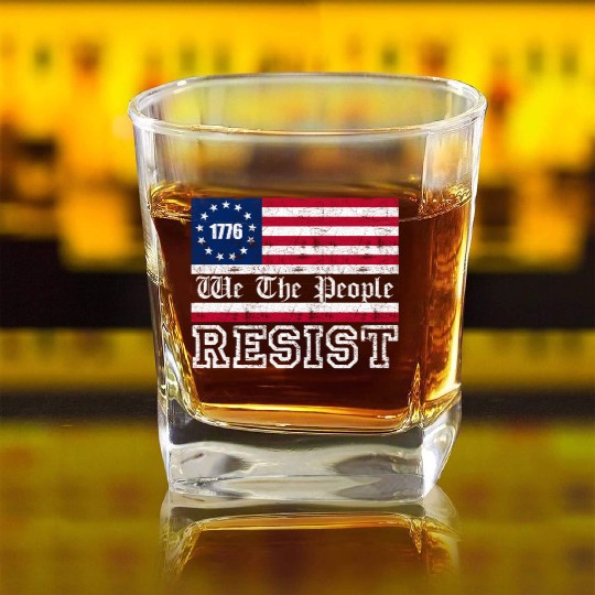 1776 Resist Trump Protest Anti Political US Fla Square Whiskey Glasses