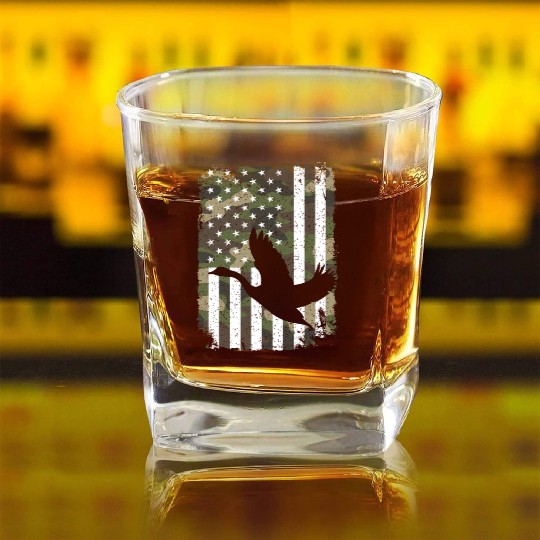 Goose Hunting Camo US Flag For Hunter Camouflage Square Whiskey Glasses