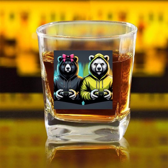 Gamer Bears Square Whiskey Glasses